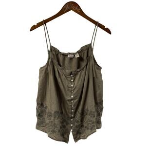 Mudd Tank Top Green Embroidered Vintage Large 100% Cotton